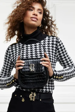 Holland Cooper Crossbody Bags|Bags-Chelsea Saddle Bag Black Croc