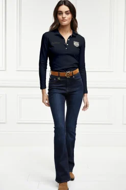 Holland Cooper Equestrian Casualwear|Training Wear-Classic Long Sleeve Polo Shirt Ink Navy