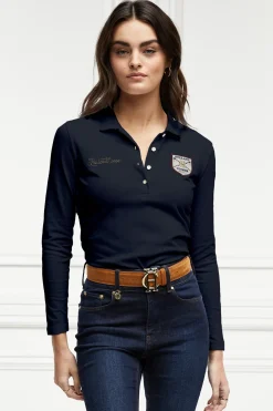 Holland Cooper Equestrian Casualwear|Training Wear-Classic Long Sleeve Polo Shirt Ink Navy