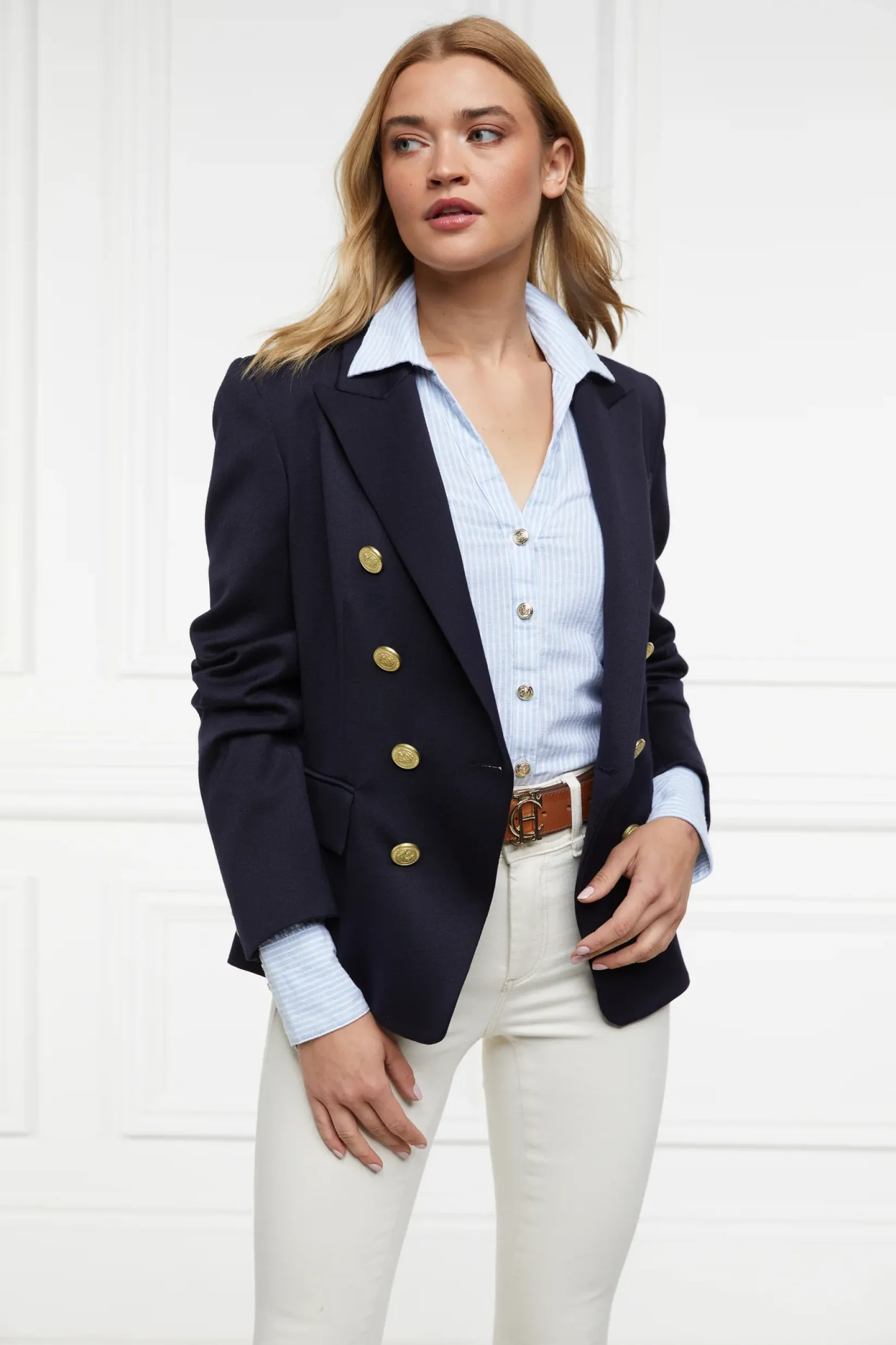 Holland Cooper Shirts & Blouses|Shop By Product-Classic V-Neck Blouse Azure Stripe
