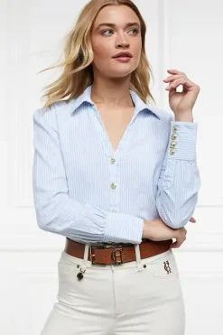 Holland Cooper Shirts & Blouses|Shop By Product-Classic V-Neck Blouse Azure Stripe