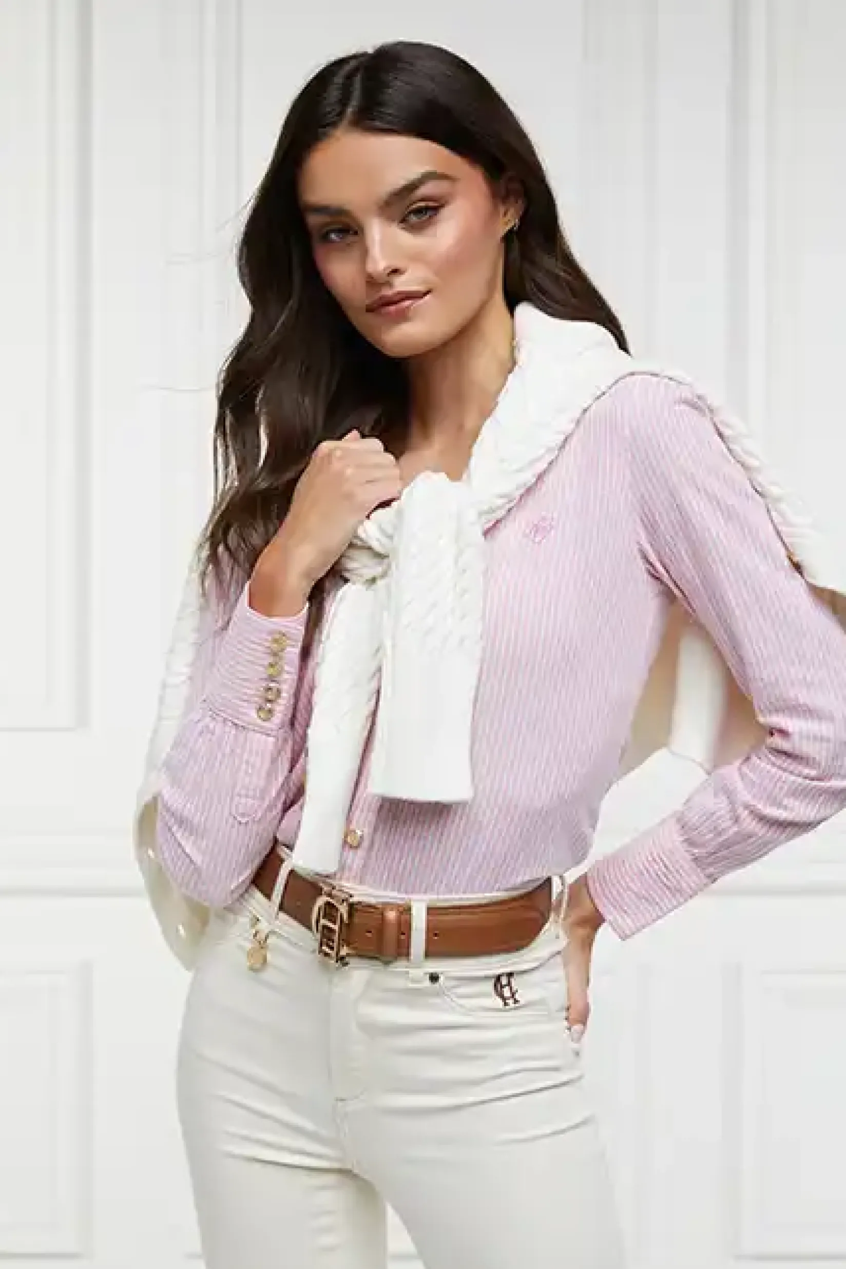 Holland Cooper Shirts & Blouses|Shop By Product-Classic V-Neck Blouse Pink Stripe