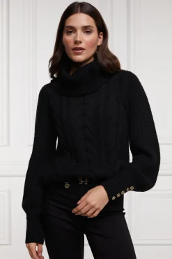 Holland Cooper Knitwear|Après Ski-Corded Roll Neck Knit Black
