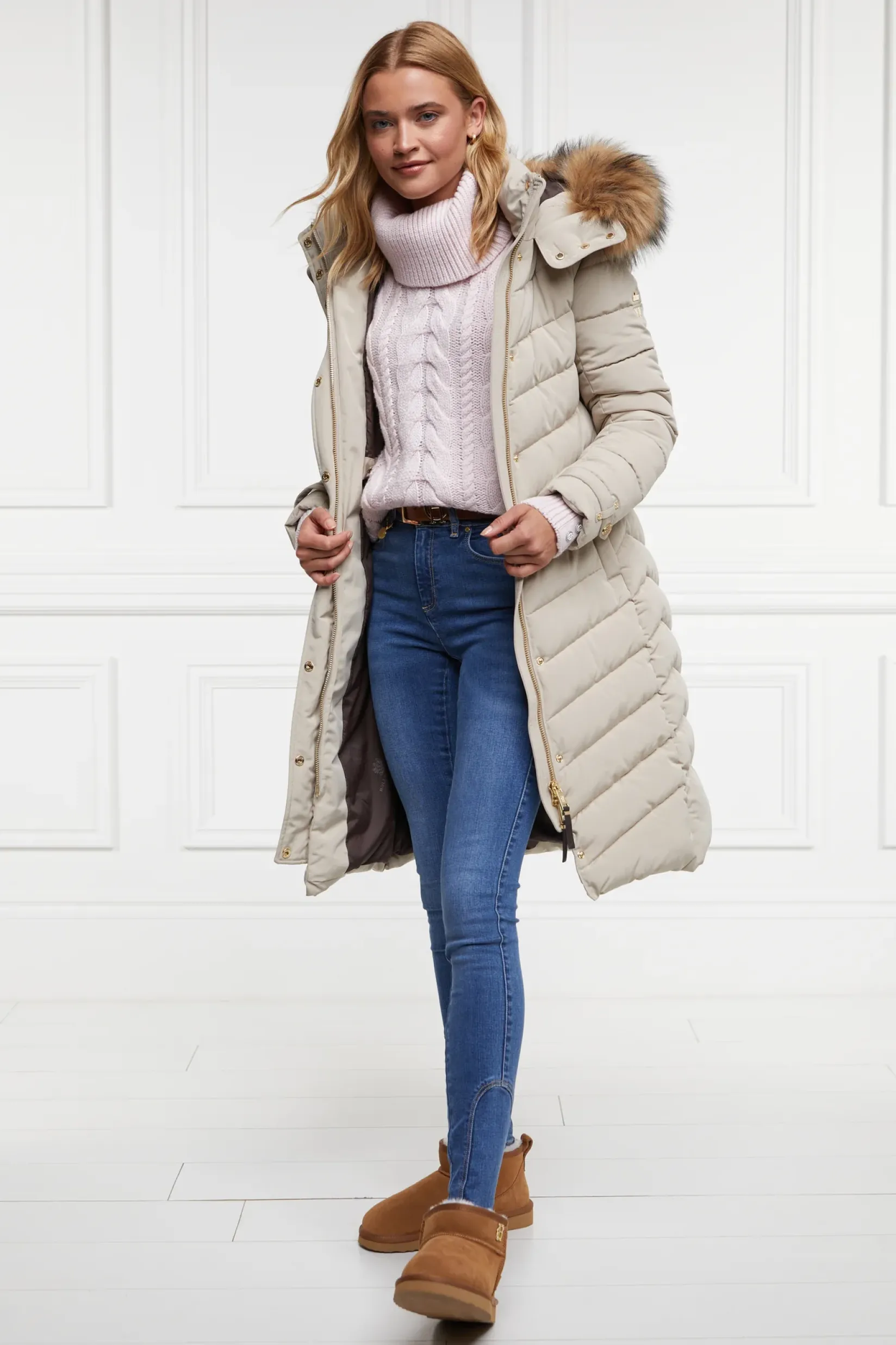 Holland Cooper Knitwear-Corded Roll Neck Knit Ice Pink