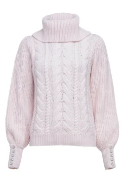 Holland Cooper Knitwear-Corded Roll Neck Knit Ice Pink