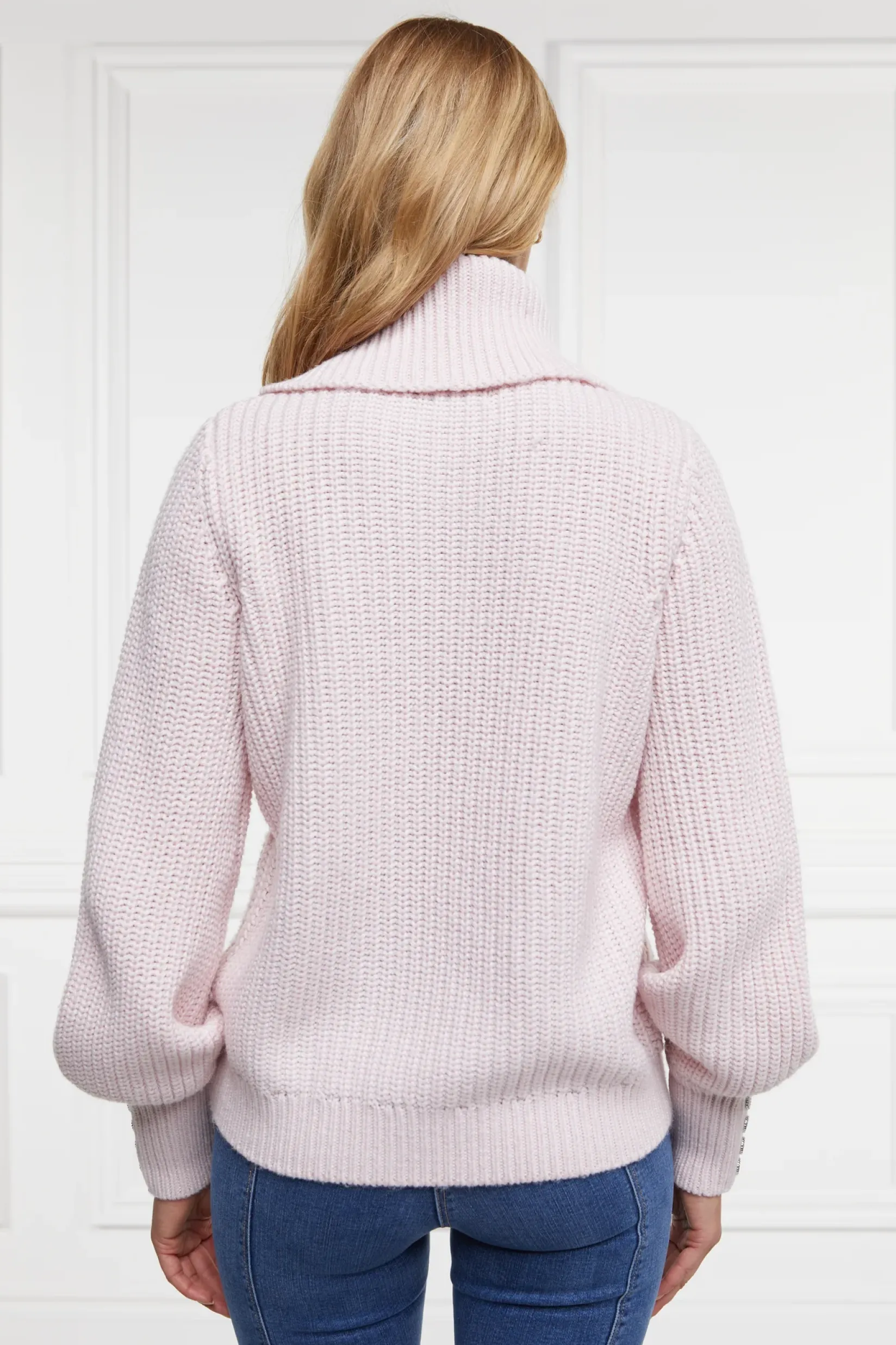 Holland Cooper Knitwear-Corded Roll Neck Knit Ice Pink