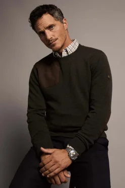 Holland Cooper Gifts For Him|Knitwear-Country Crew Neck Knit Moss