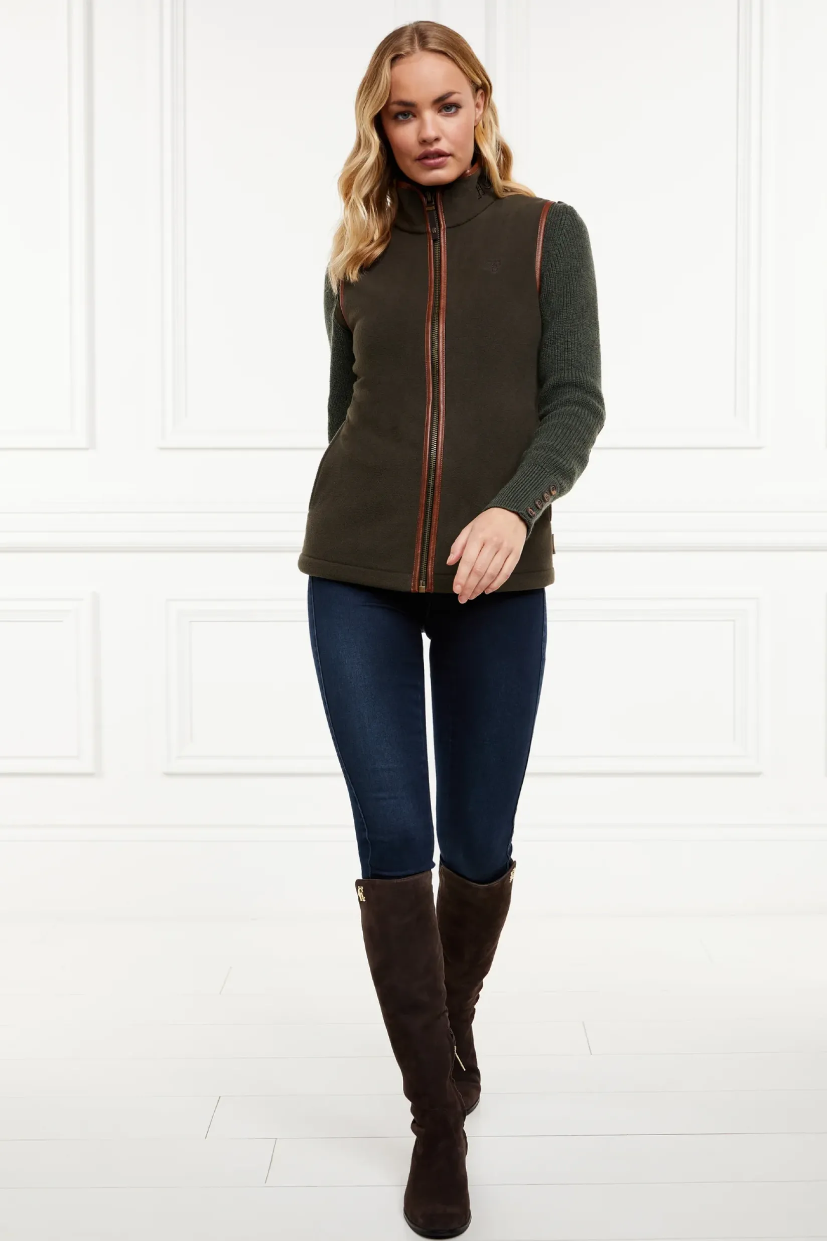 Holland Cooper Gifts For Her|Shop By Product-Country Fleece Gilet Khaki