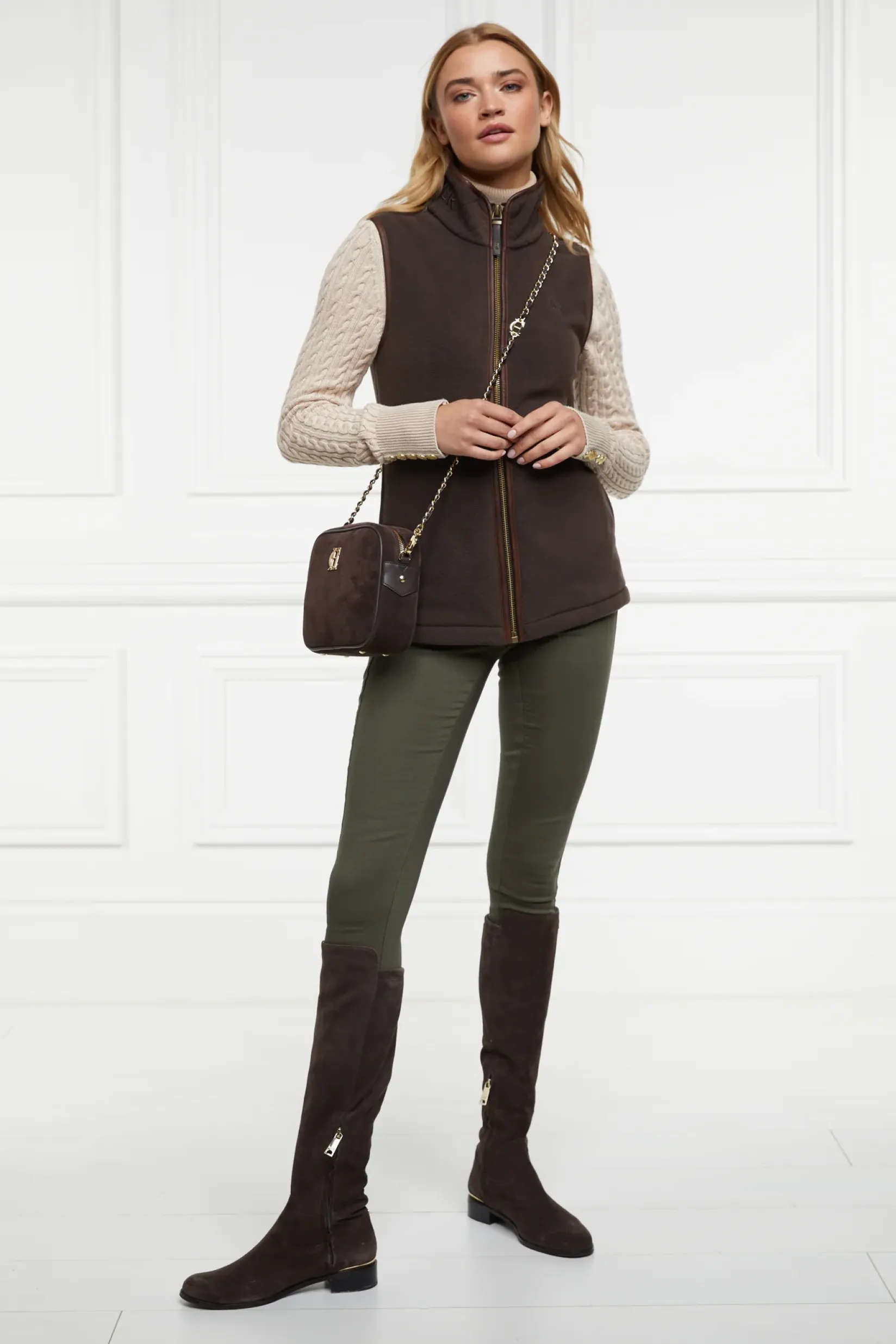 Holland Cooper Gilets|Shop By Product-Country Fleece Gilet Chocolate