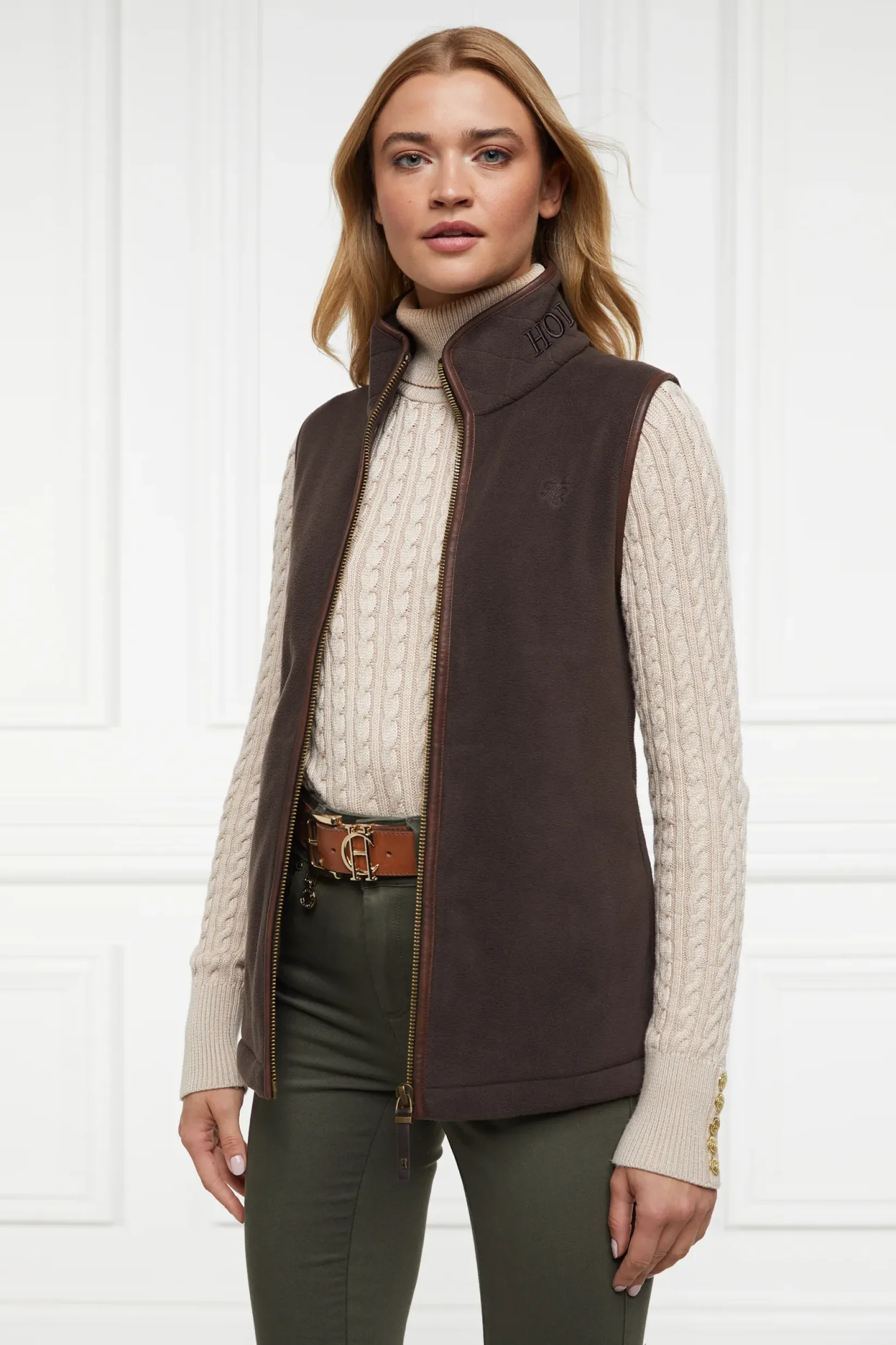 Holland Cooper Gilets|Shop By Product-Country Fleece Gilet Chocolate