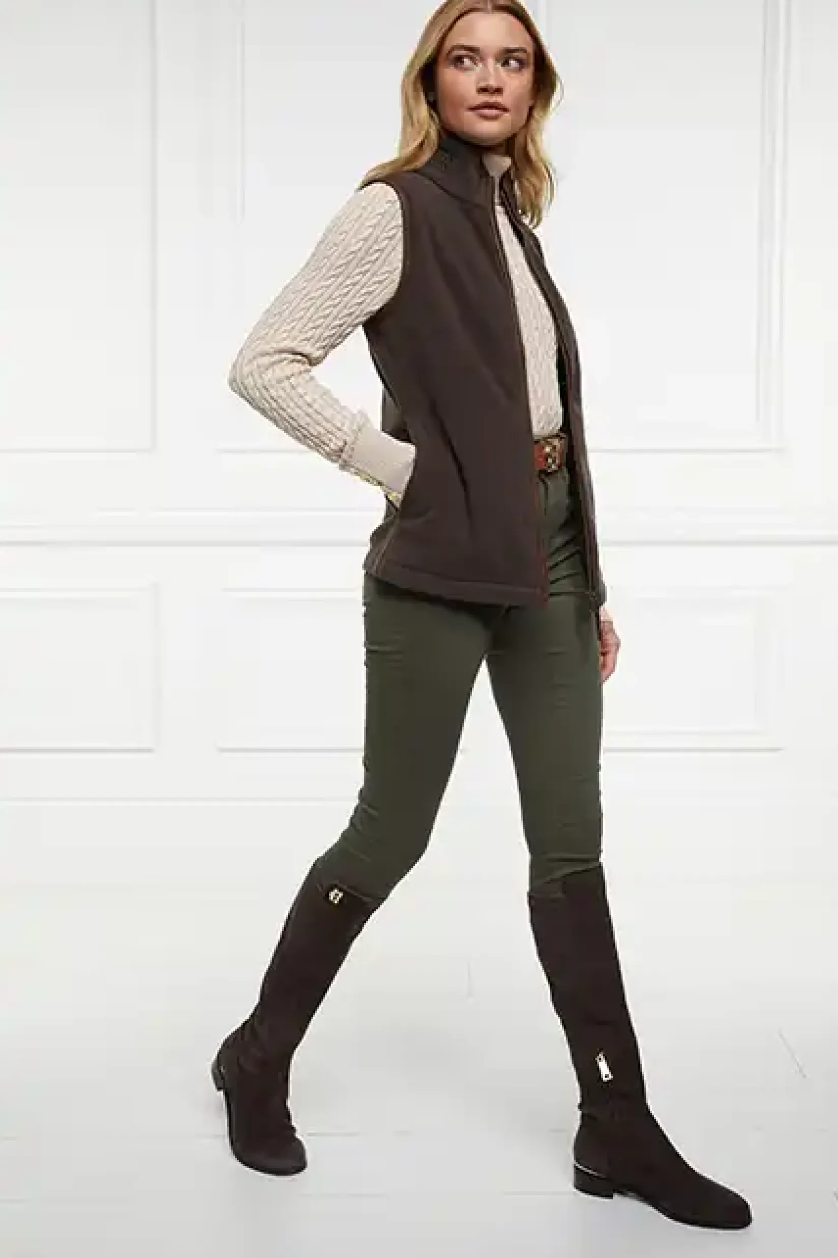 Holland Cooper Gilets|Shop By Product-Country Fleece Gilet Chocolate