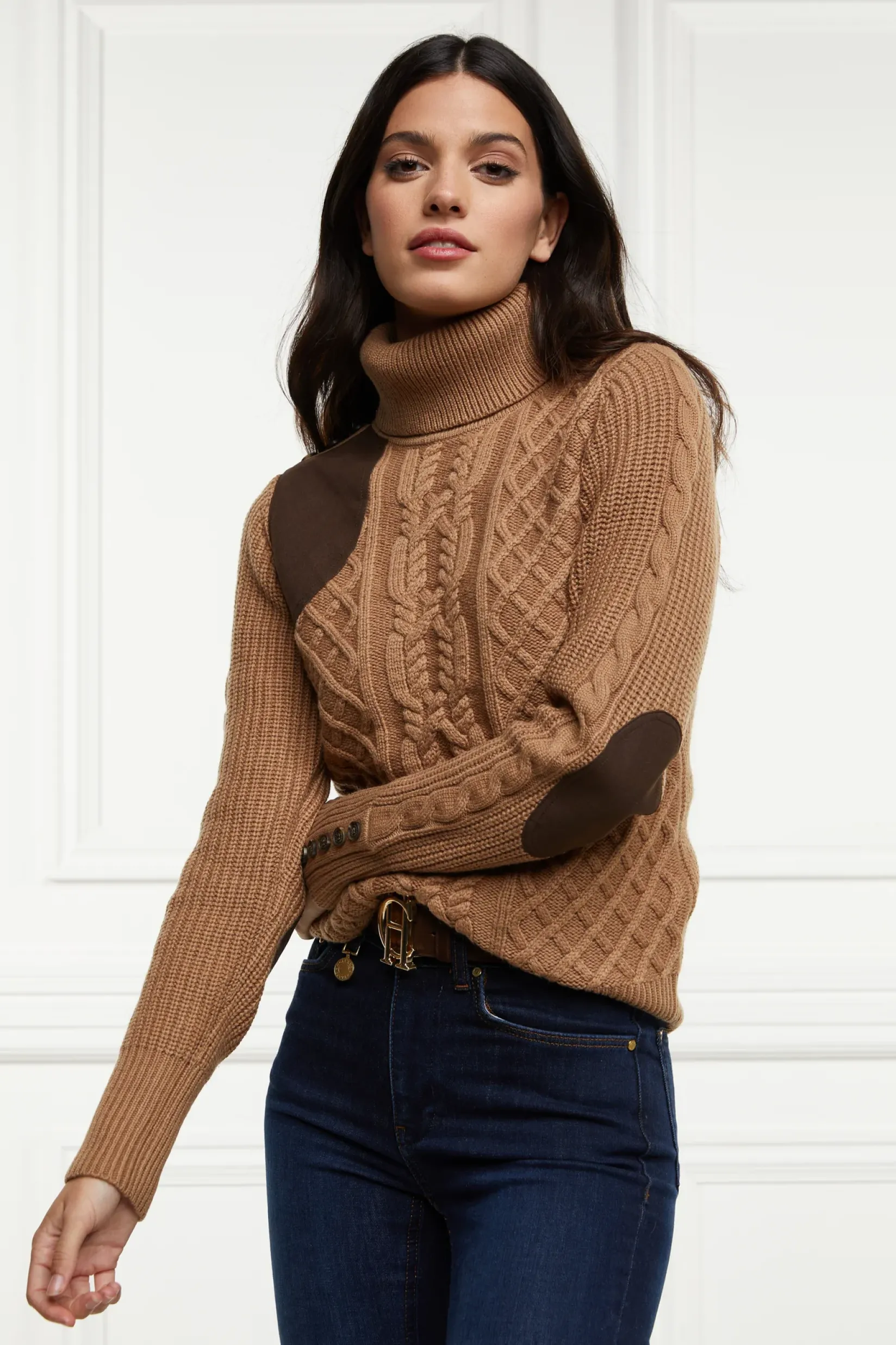 Holland Cooper Knitwear-Country Roll Neck Knit Caramel
