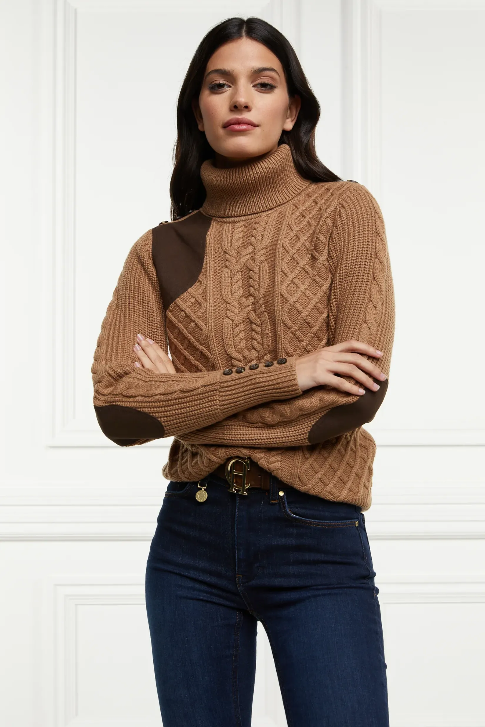 Holland Cooper Knitwear-Country Roll Neck Knit Caramel