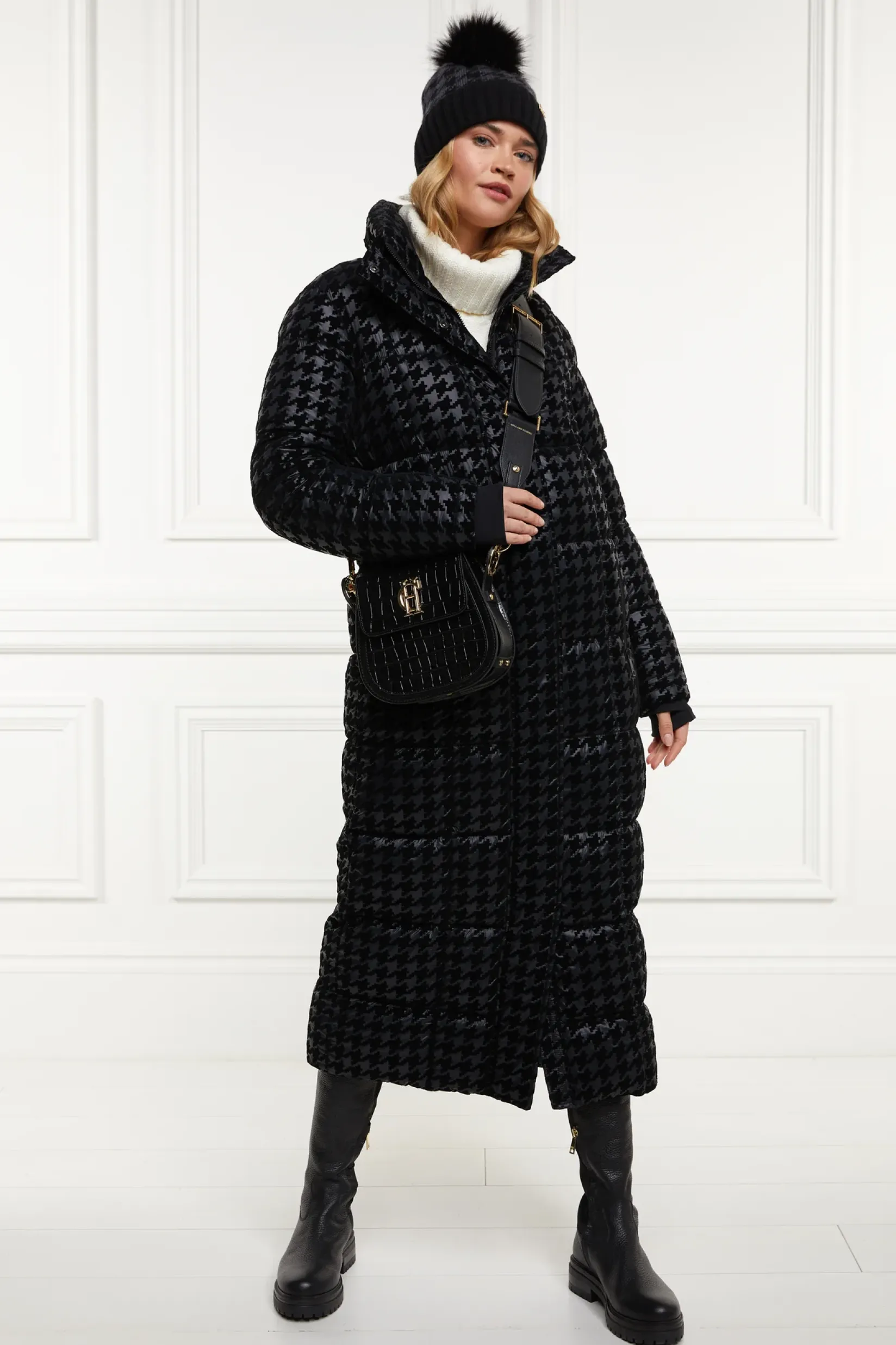 Holland Cooper Coats|Jade's Top Picks-Crawford Longline Coat Mono Houndstooth