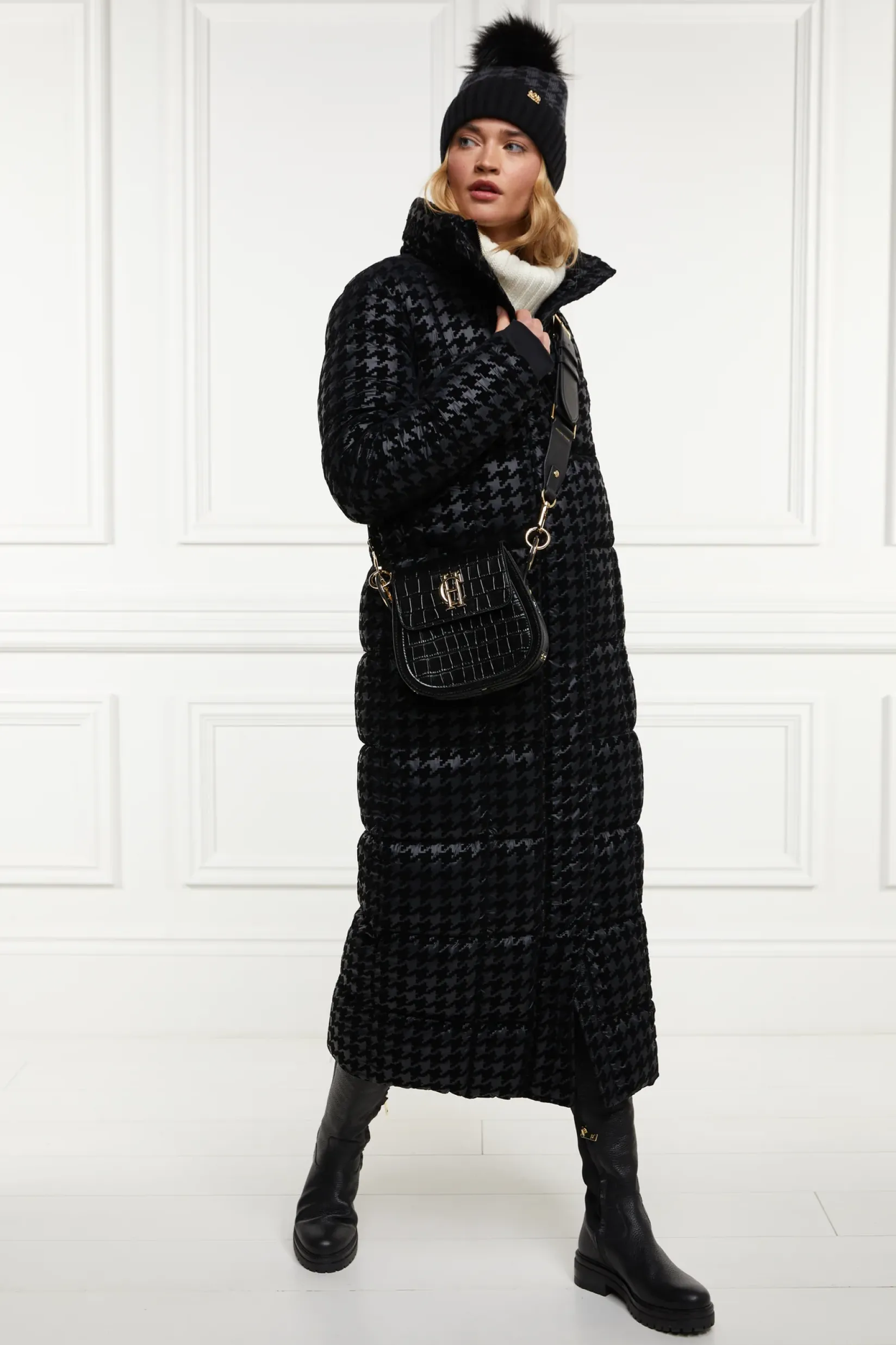 Holland Cooper Coats|Jade's Top Picks-Crawford Longline Coat Mono Houndstooth