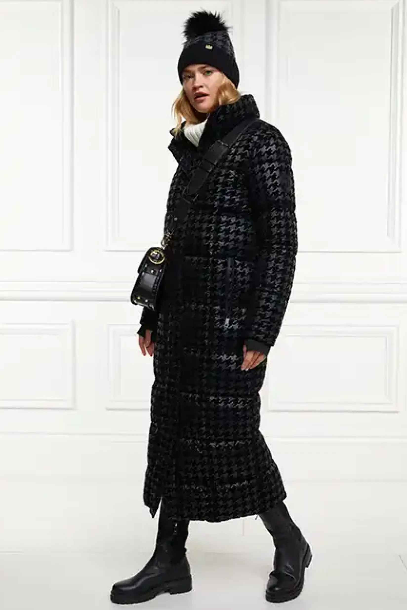 Holland Cooper Coats|Jade's Top Picks-Crawford Longline Coat Mono Houndstooth