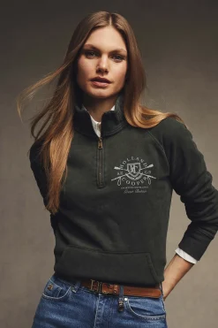 Holland Cooper Sweatshirts|Casualwear-Crest Zip Henley Racing Green
