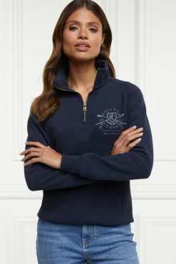Holland Cooper Sweatshirts|Casualwear-Crest Zip Henley Ink Navy