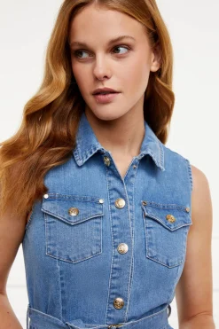Holland Cooper Dresses-Denim Sleeveless Shirt Dress