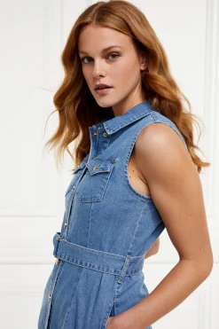 Holland Cooper Dresses-Denim Sleeveless Shirt Dress