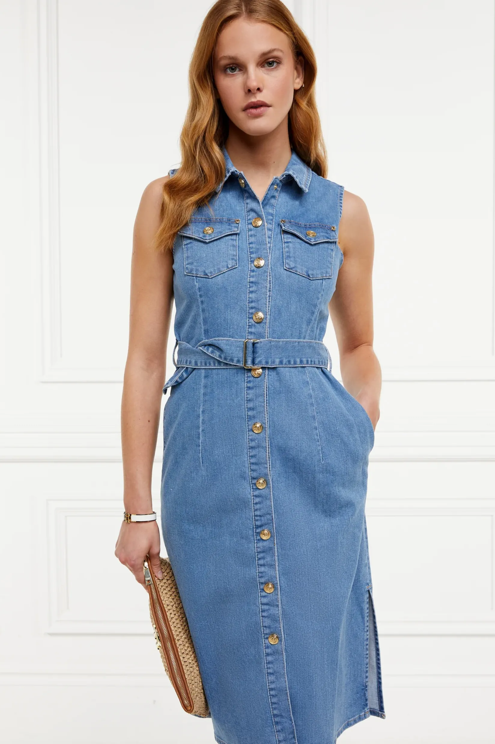 Holland Cooper Dresses-Denim Sleeveless Shirt Dress