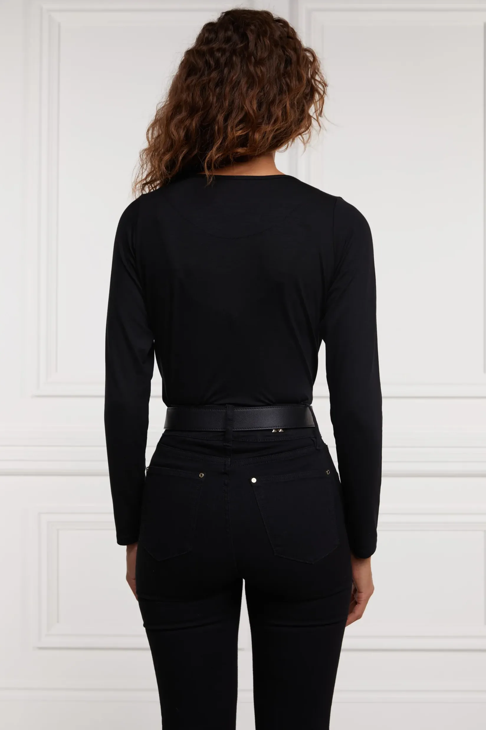 Holland Cooper Tees|Casualwear-Diamante Long Sleeve Crew Neck Tee Black Silver