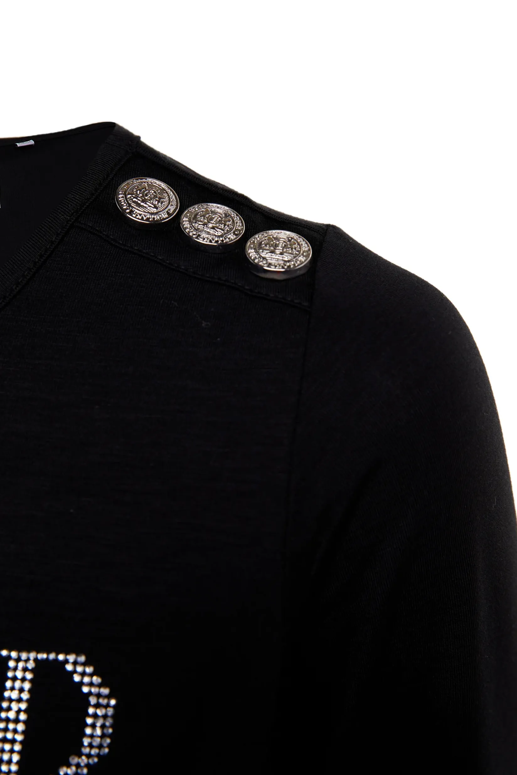Holland Cooper Tees|Casualwear-Diamante Long Sleeve Crew Neck Tee Black Silver