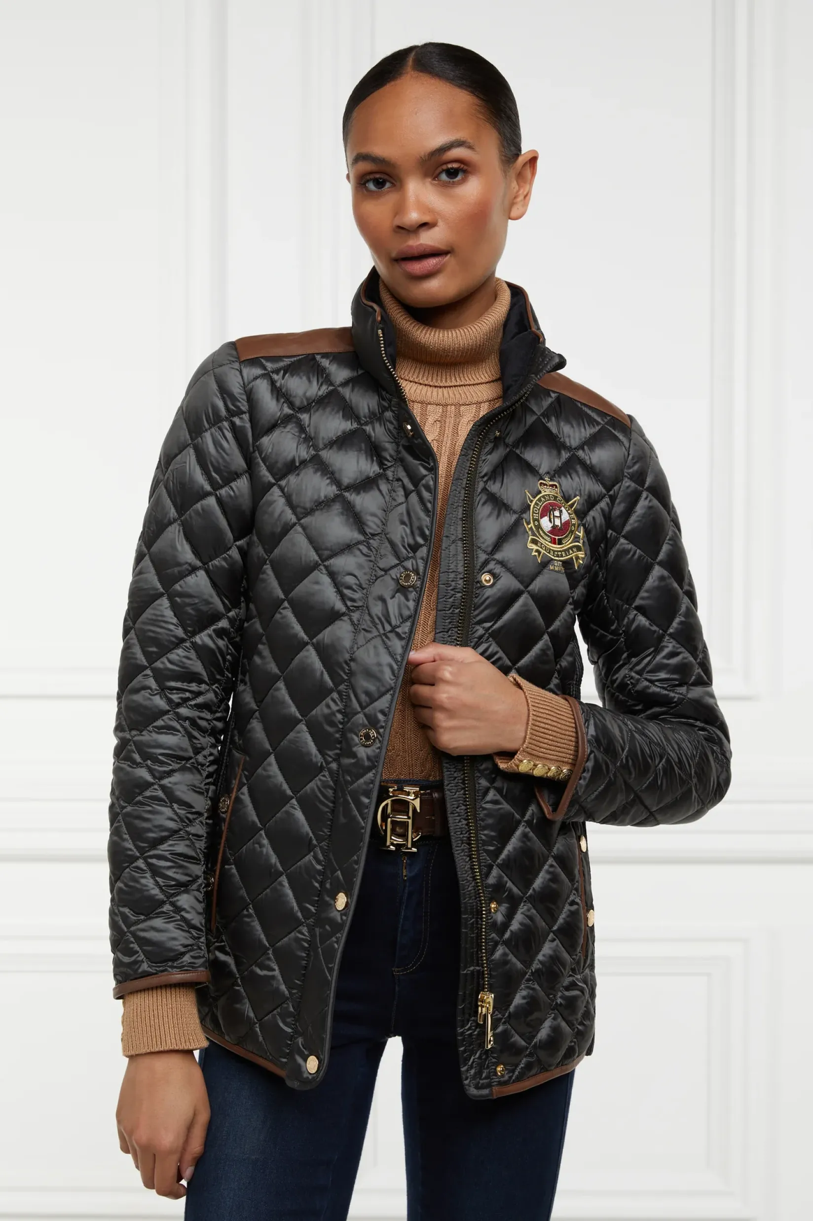Holland Cooper Jackets-Diamond Quilt Classic Jacket Khaki