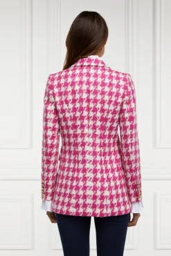 Holland Cooper Gifts For Her|Blazers-Double Breasted Blazer Hot Pink Large Scale Houndstooth