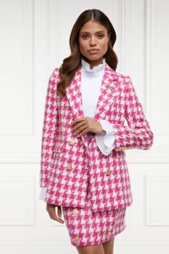 Holland Cooper Gifts For Her|Blazers-Double Breasted Blazer Hot Pink Large Scale Houndstooth