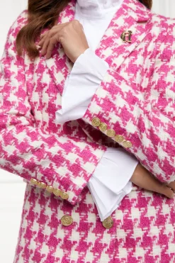 Holland Cooper Gifts For Her|Blazers-Double Breasted Blazer Hot Pink Large Scale Houndstooth