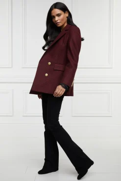 Holland Cooper Jackets|Blazers-Double Breasted Blazer Deep Red Houndstooth