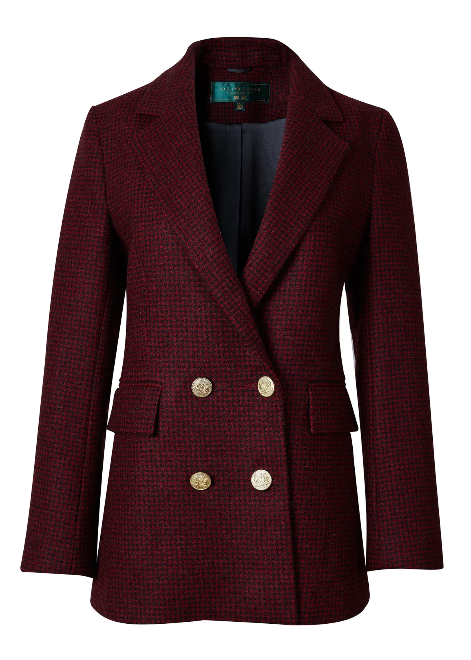 Holland Cooper Jackets|Blazers-Double Breasted Blazer Deep Red Houndstooth