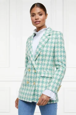 Holland Cooper Blazers|Jackets-Double Breasted Blazer Large Scale Teal Houndstooth