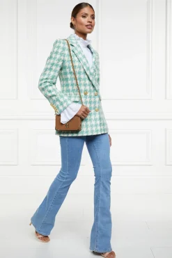 Holland Cooper Blazers|Jackets-Double Breasted Blazer Large Scale Teal Houndstooth