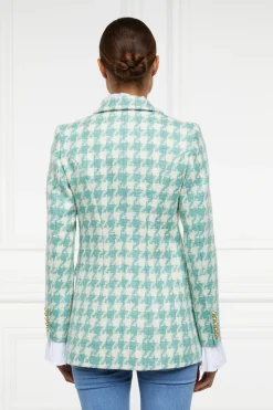 Holland Cooper Blazers|Jackets-Double Breasted Blazer Large Scale Teal Houndstooth