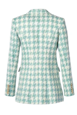 Holland Cooper Blazers|Jackets-Double Breasted Blazer Large Scale Teal Houndstooth