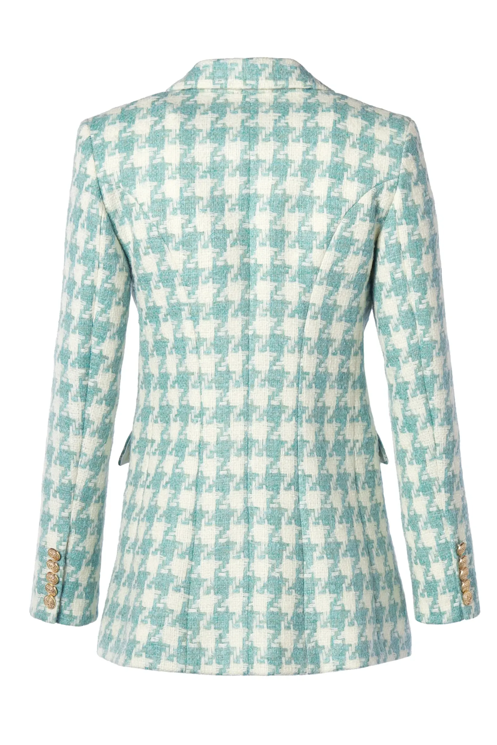 Holland Cooper Blazers|Jackets-Double Breasted Blazer Large Scale Teal Houndstooth
