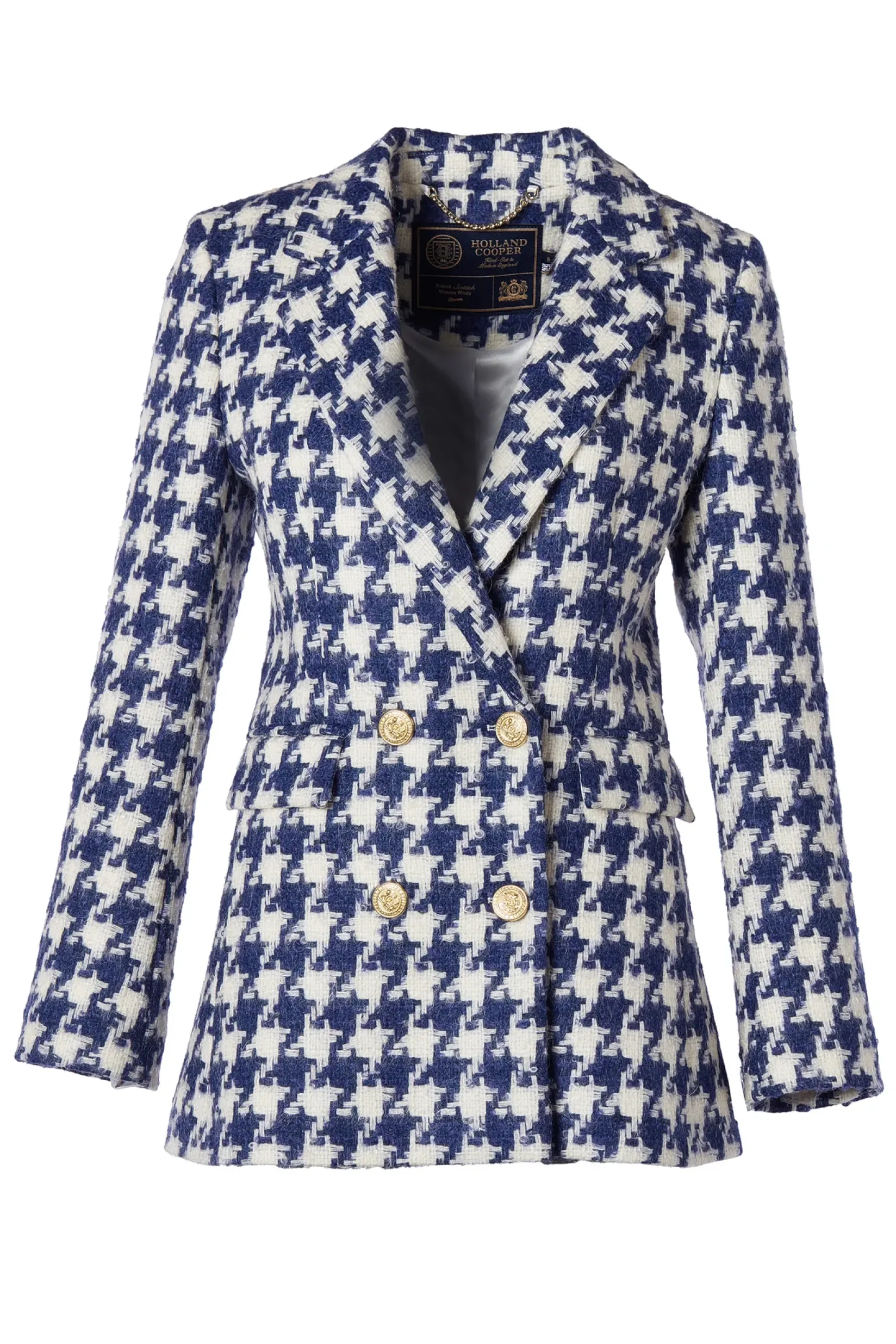Holland Cooper Blazers|Jackets-Double Breasted Blazer Large Scale Navy Houndstooth