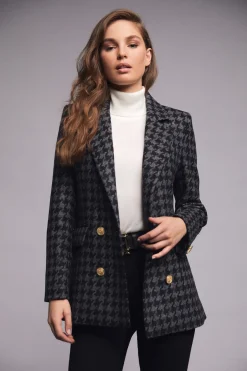 Holland Cooper Blazers|Jackets-Double Breasted Blazer Large Scale Charcoal Houndstooth