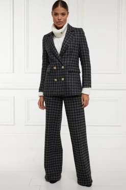 Holland Cooper Blazers|Jackets-Double Breasted Blazer Large Scale Charcoal Houndstooth