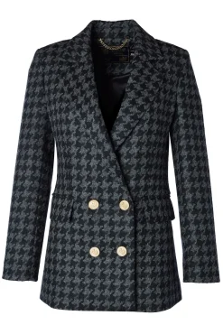 Holland Cooper Blazers|Jackets-Double Breasted Blazer Large Scale Charcoal Houndstooth