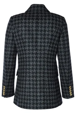 Holland Cooper Blazers|Jackets-Double Breasted Blazer Large Scale Charcoal Houndstooth