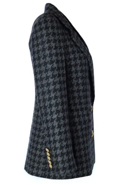 Holland Cooper Blazers|Jackets-Double Breasted Blazer Large Scale Charcoal Houndstooth