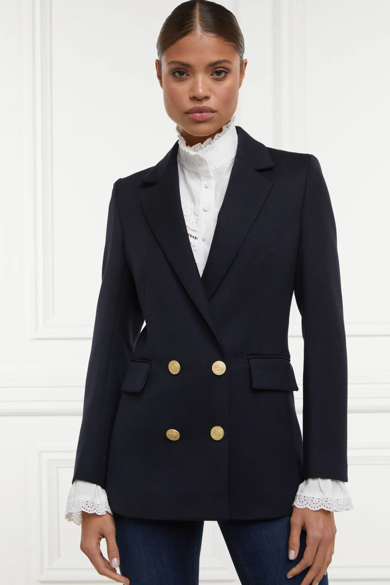 Holland Cooper Blazers|Jackets-Double Breasted Blazer Navy Twill
