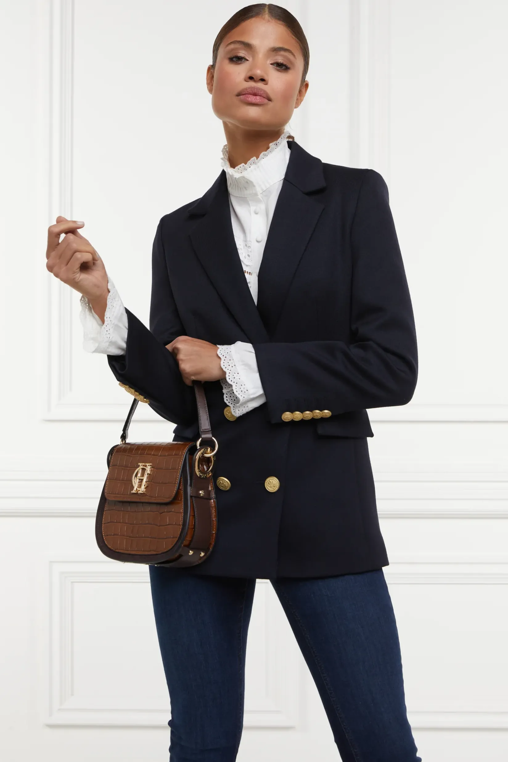 Holland Cooper Blazers|Jackets-Double Breasted Blazer Navy Twill