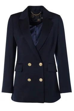 Holland Cooper Blazers|Jackets-Double Breasted Blazer Navy Twill