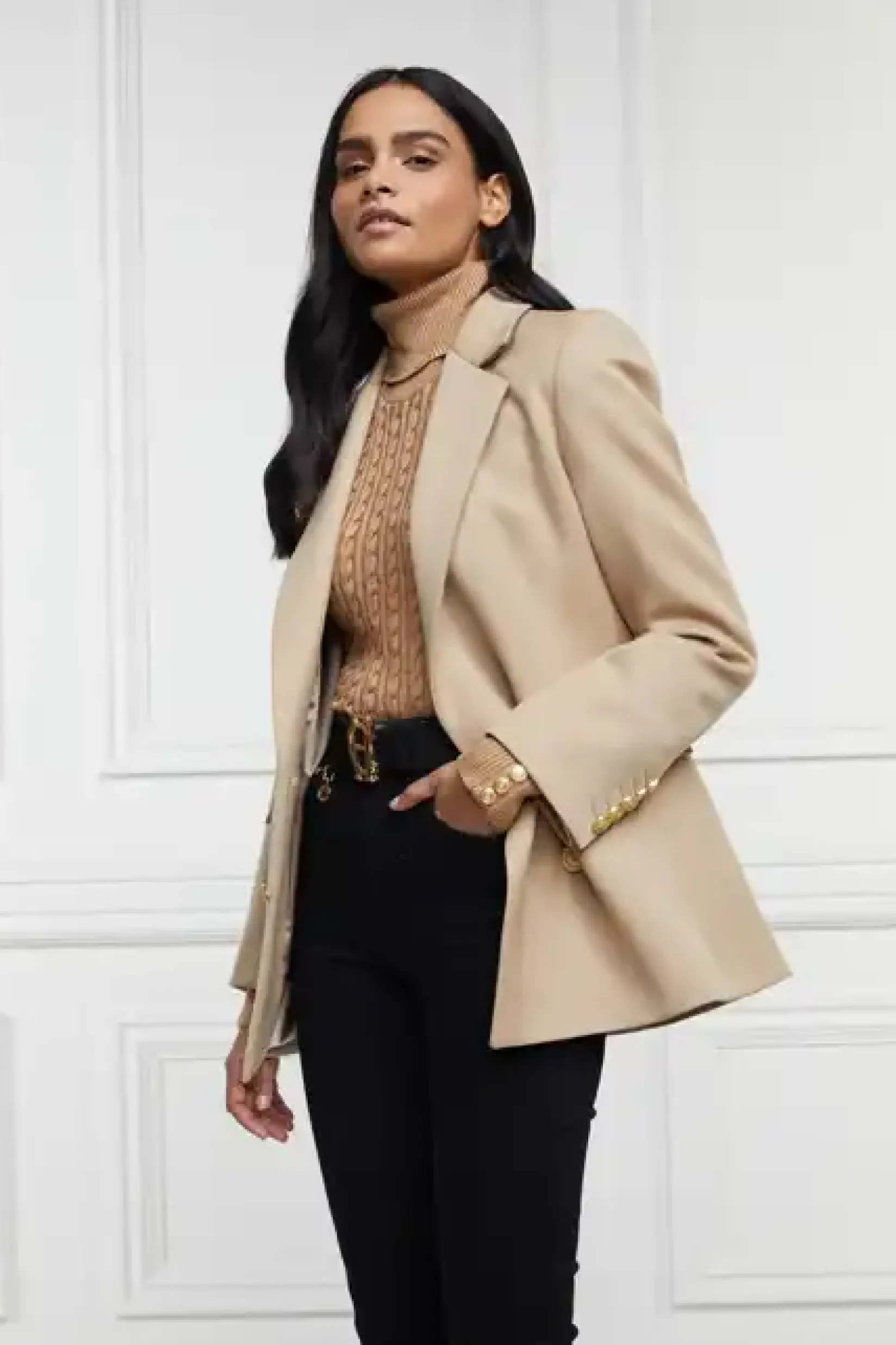 Holland Cooper Blazers|Jackets-Double Breasted Blazer Camel Twill