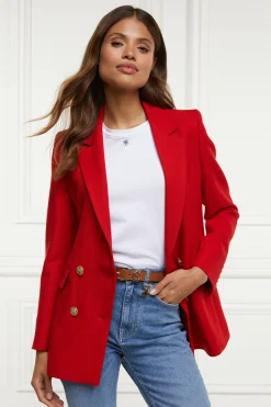 Holland Cooper Blazers|Jackets-Double Breasted Blazer Red Barathea