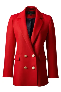 Holland Cooper Blazers|Jackets-Double Breasted Blazer Red Barathea